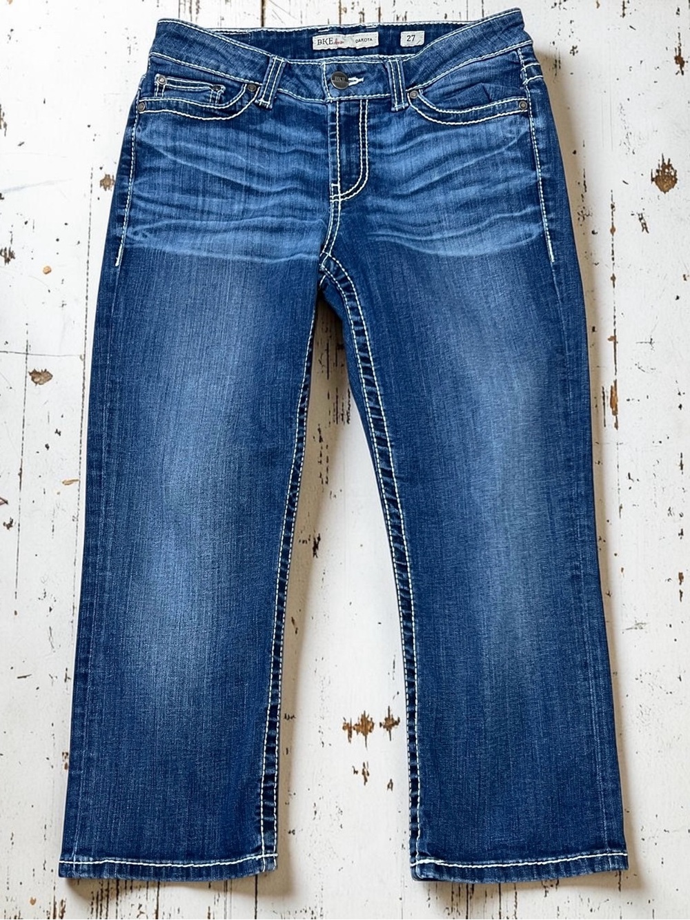 BKE Dakota Capri Jeans Sz 27 Crop Thick Stitch Stretch Western Rodeo Chic Y2K